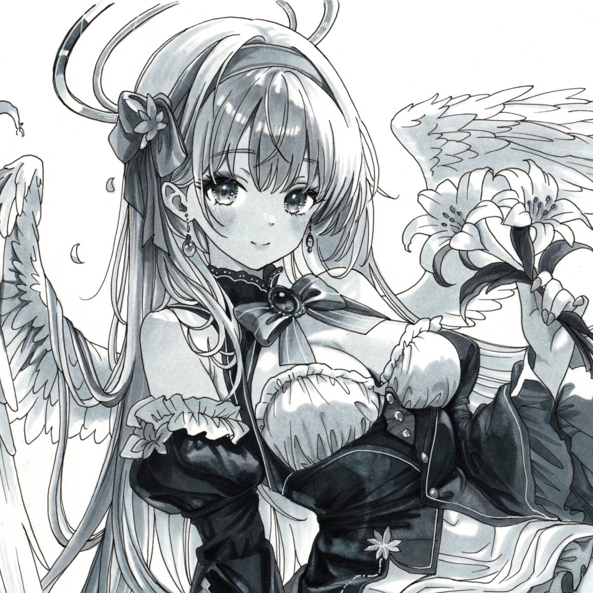  ручные иллюстрации оригинал симпатичный аналог произведение исходная картина девочка ангел оборка .... платье монохромный ручка для рисования ko pick [ чистота. более .]