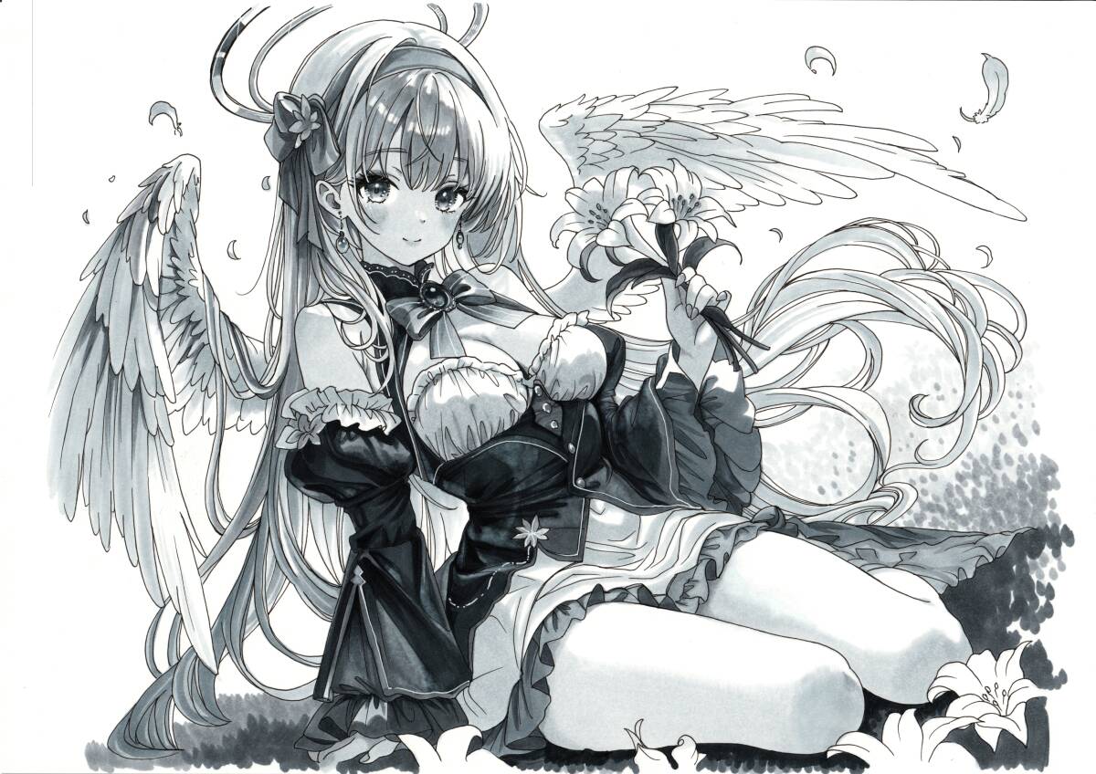  ручные иллюстрации оригинал симпатичный аналог произведение исходная картина девочка ангел оборка .... платье монохромный ручка для рисования ko pick [ чистота. более .]