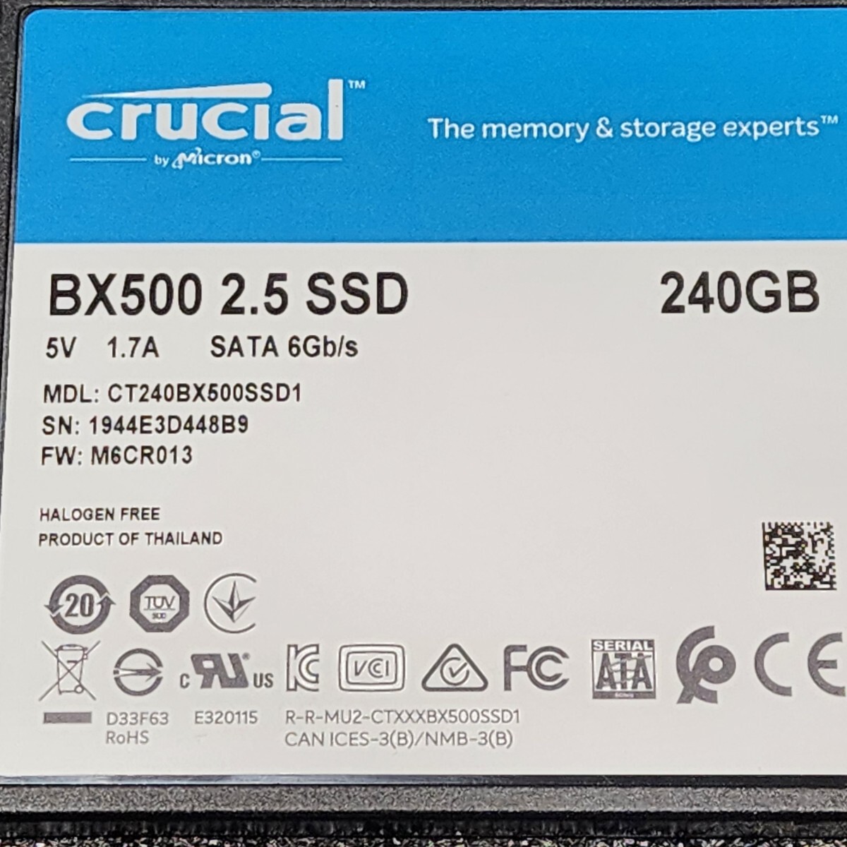 CRUCIAL BX500(CT240BX500SSD1) 240GB SATA SSD 正常品 2.5インチ内蔵SSD フォーマット済 PCパーツ 動作確認済 250GB 256GB_画像3
