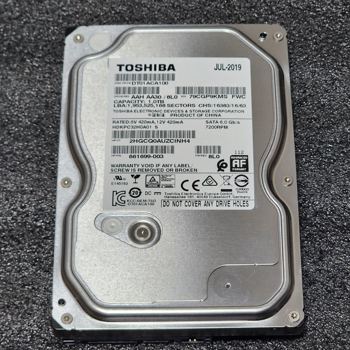 【送料無料】TOSHIBA DT01ACA100 1000GB/1TB 3.5インチ内蔵HDD 2019年製 フォーマット済み 正常品 PCパーツ 動作確認済 (2)_画像1