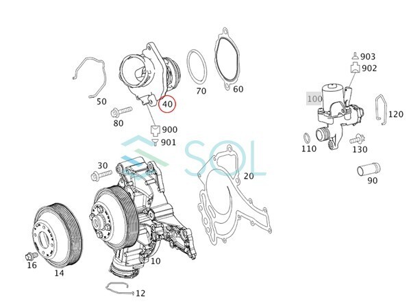 ベンツ W212 W207 W221 W216 R230 サーモスタット 100℃ 開弁式 ガスケット付 E220 E550 S550 CL550 SL550 2722000515 2732000215_画像3