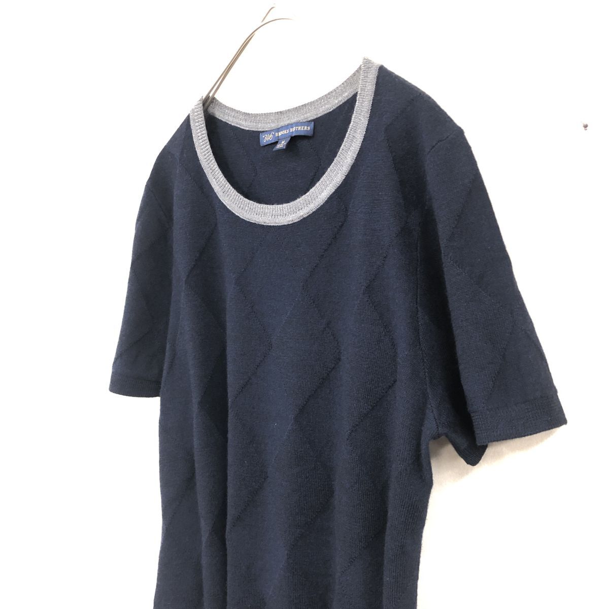 2O3435-Y*Brooks Brothers Brooks Brothers вырез лодочкой короткий рукав вязаный высокий мера a-ga il рисунок casual *sizeM темно-синий шерсть 