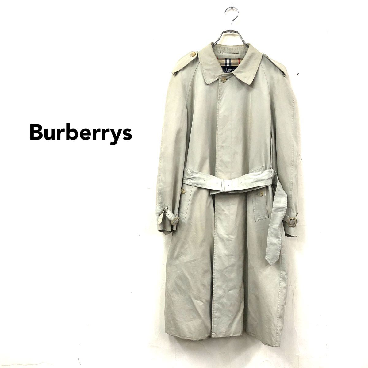 2O3197-G-N◆ Burberrys バーバリーズ トレンチコート ロング 比翼 エポレット ヨーク ウエストベルト バックスリット ◆ ライトベージュ_画像1