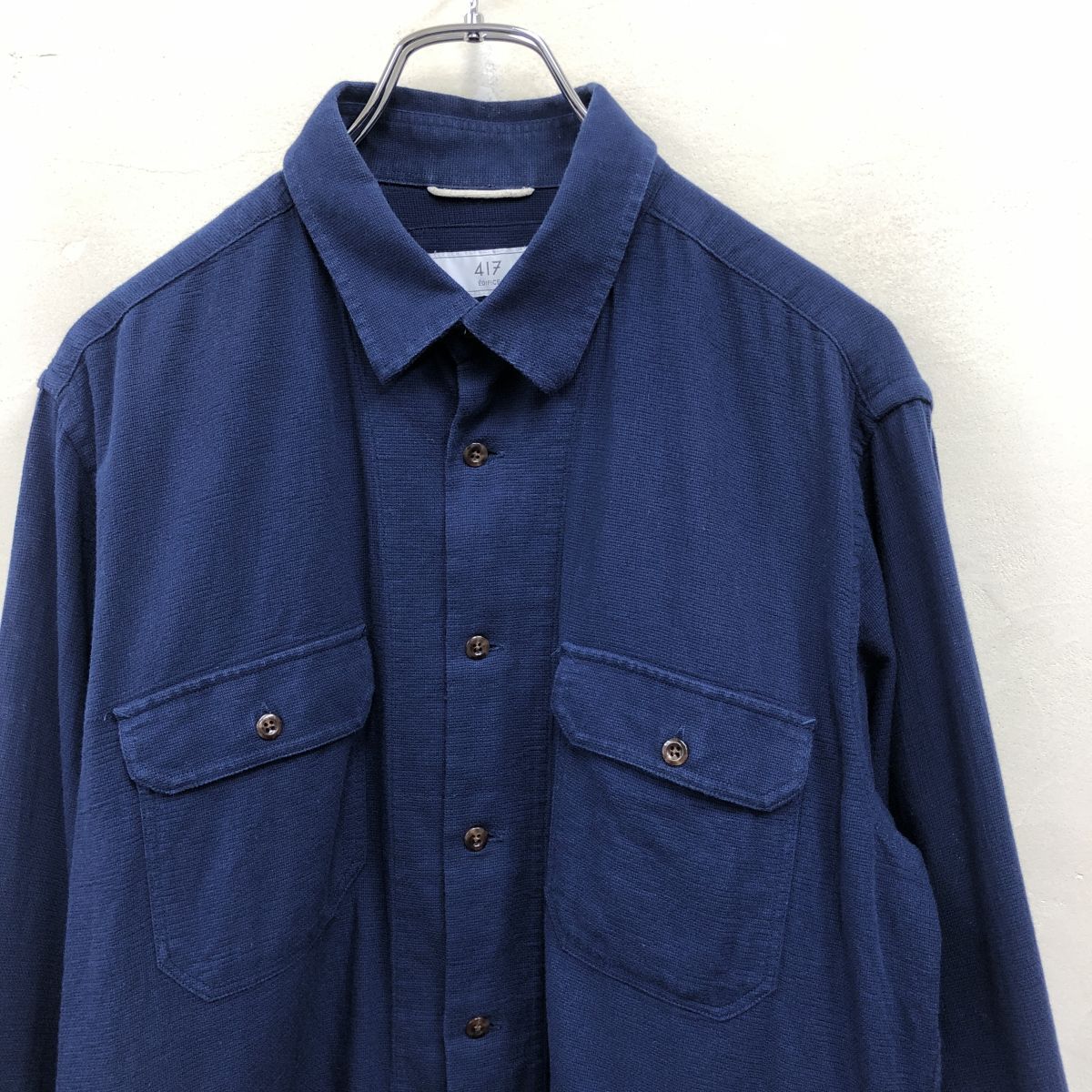 2N1572-Y◆417 EDIFICE フォーワンセブンエディフィス 七分袖ワークシャツ 胸ポケット ラウンドヘム メンズ カジュアル◆sizeL ネイビー 綿_画像3