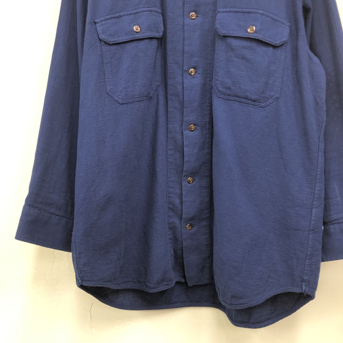 2N1572-Y◆417 EDIFICE フォーワンセブンエディフィス 七分袖ワークシャツ 胸ポケット ラウンドヘム メンズ カジュアル◆sizeL ネイビー 綿_画像4