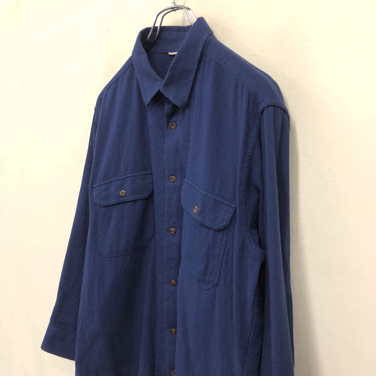 2N1572-Y◆417 EDIFICE フォーワンセブンエディフィス 七分袖ワークシャツ 胸ポケット ラウンドヘム メンズ カジュアル◆sizeL ネイビー 綿_画像5