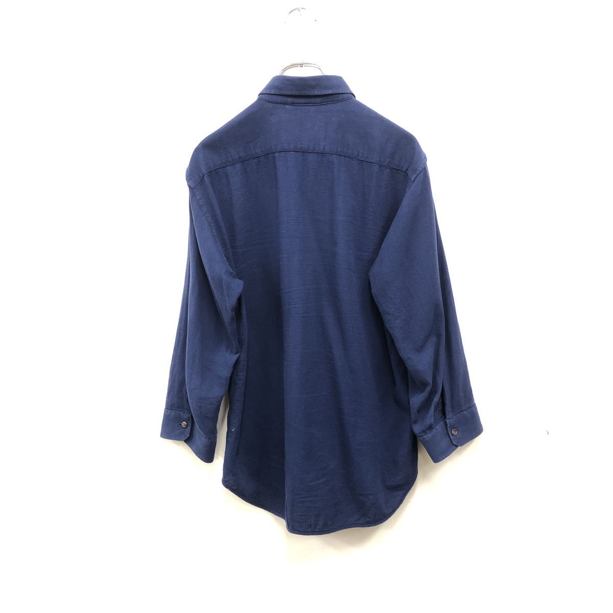 2N1572-Y◆417 EDIFICE フォーワンセブンエディフィス 七分袖ワークシャツ 胸ポケット ラウンドヘム メンズ カジュアル◆sizeL ネイビー 綿_画像6