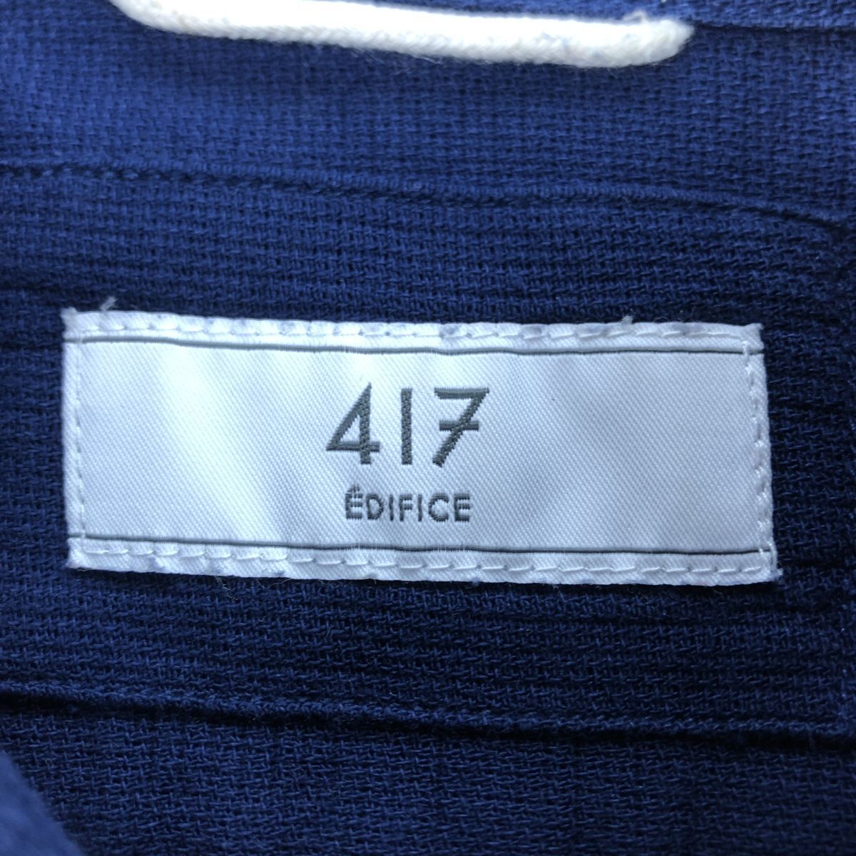 2N1572-Y◆417 EDIFICE フォーワンセブンエディフィス 七分袖ワークシャツ 胸ポケット ラウンドヘム メンズ カジュアル◆sizeL ネイビー 綿_画像7