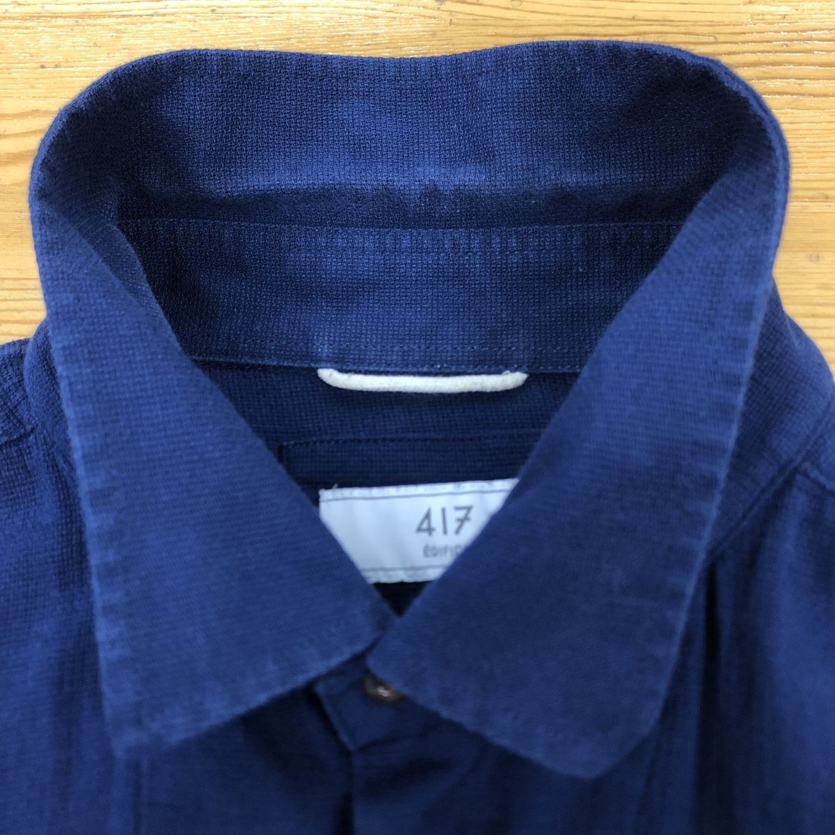2N1572-Y◆417 EDIFICE フォーワンセブンエディフィス 七分袖ワークシャツ 胸ポケット ラウンドヘム メンズ カジュアル◆sizeL ネイビー 綿_画像9