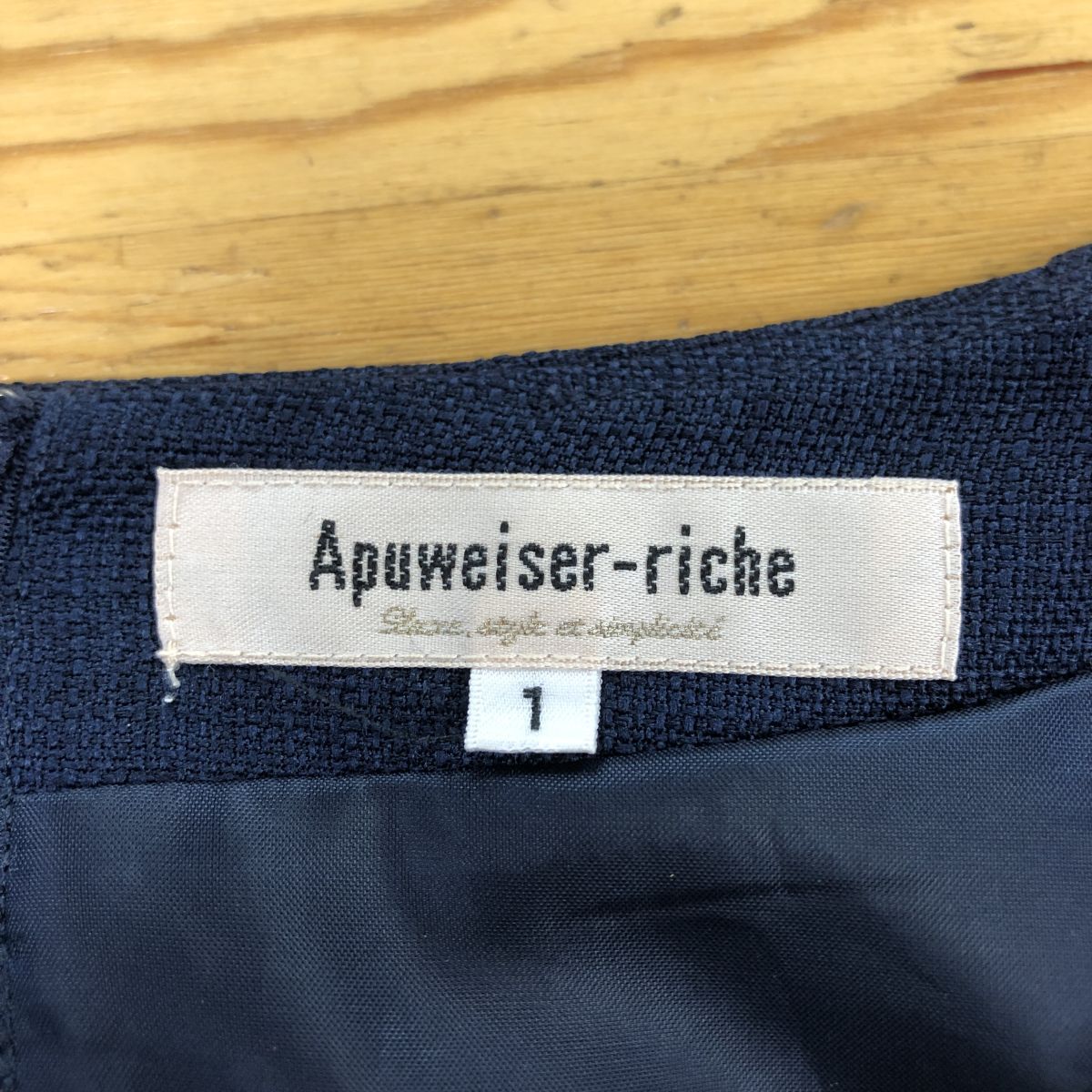 2N1547-Y◆Apuweiser-riche アプワイザーリッシェ ノースリーブワンピース リボン 裏地あり 膝上丈 レディース ◆size1 ネイビー ポリ_画像8