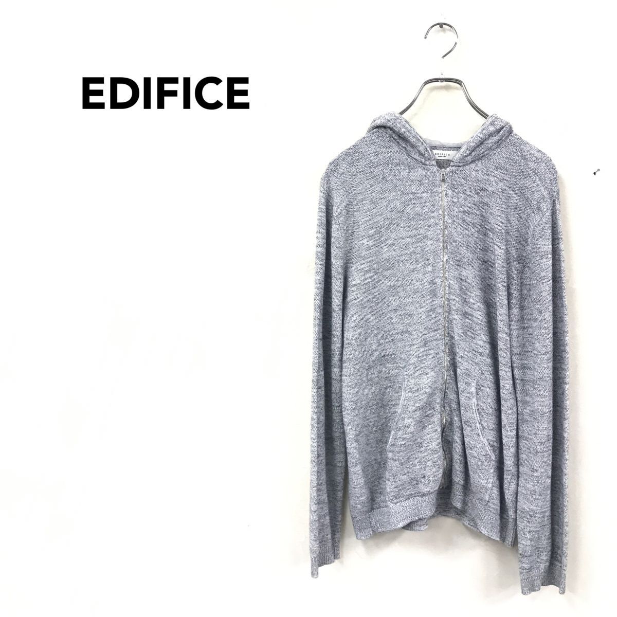 2N1515-O◆EDIFICE エディフィス 長袖パーカー フーディ フルジップ ◆sizeM グレー コットン レーヨン_画像1