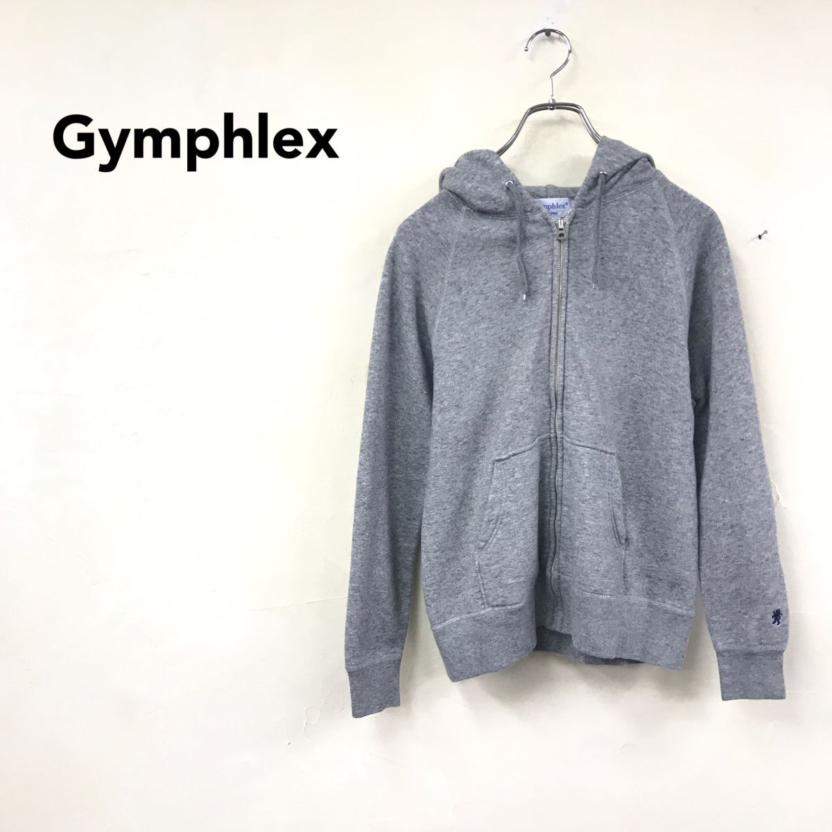 2N1509-O◆Gymphlex ジムフレックス フルジップパーカー 無地 フーディ フード紐 カンガルーポケット◆size14 グレー コットン_画像1