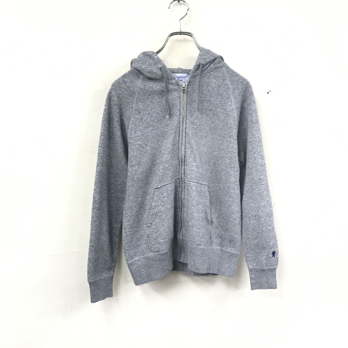 2N1509-O◆Gymphlex ジムフレックス フルジップパーカー 無地 フーディ フード紐 カンガルーポケット◆size14 グレー コットン_画像2