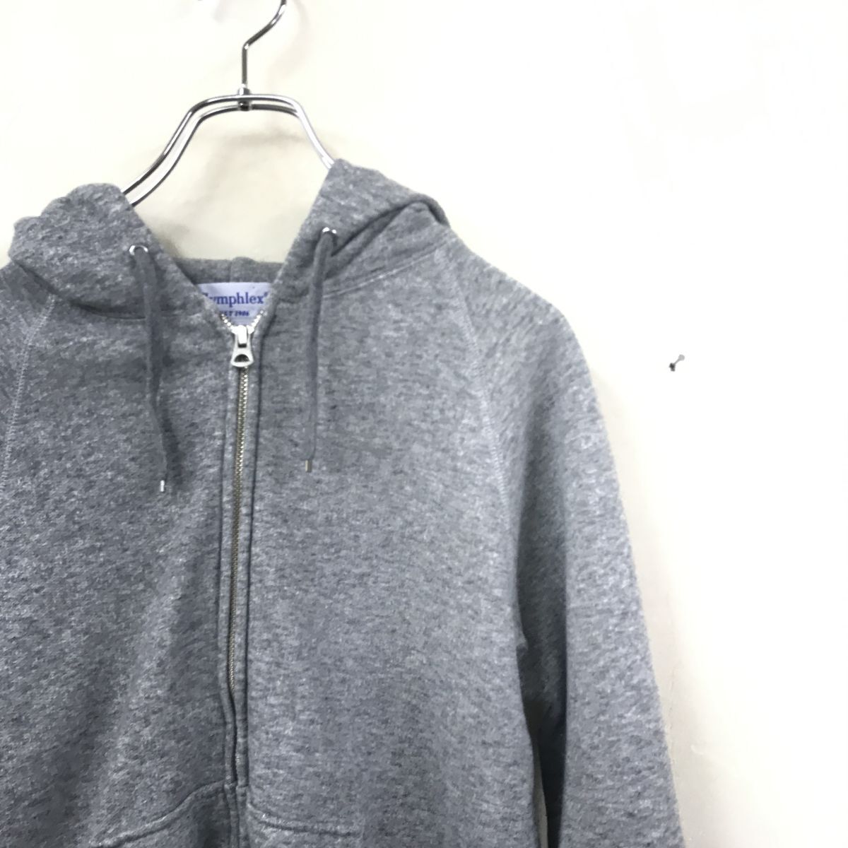 2N1509-O◆Gymphlex ジムフレックス フルジップパーカー 無地 フーディ フード紐 カンガルーポケット◆size14 グレー コットン_画像3