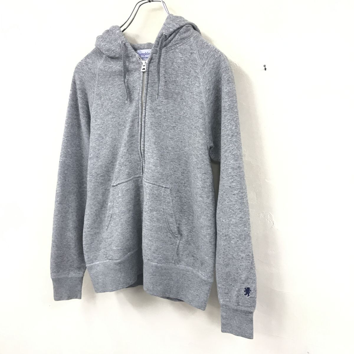 2N1509-O◆Gymphlex ジムフレックス フルジップパーカー 無地 フーディ フード紐 カンガルーポケット◆size14 グレー コットン_画像5