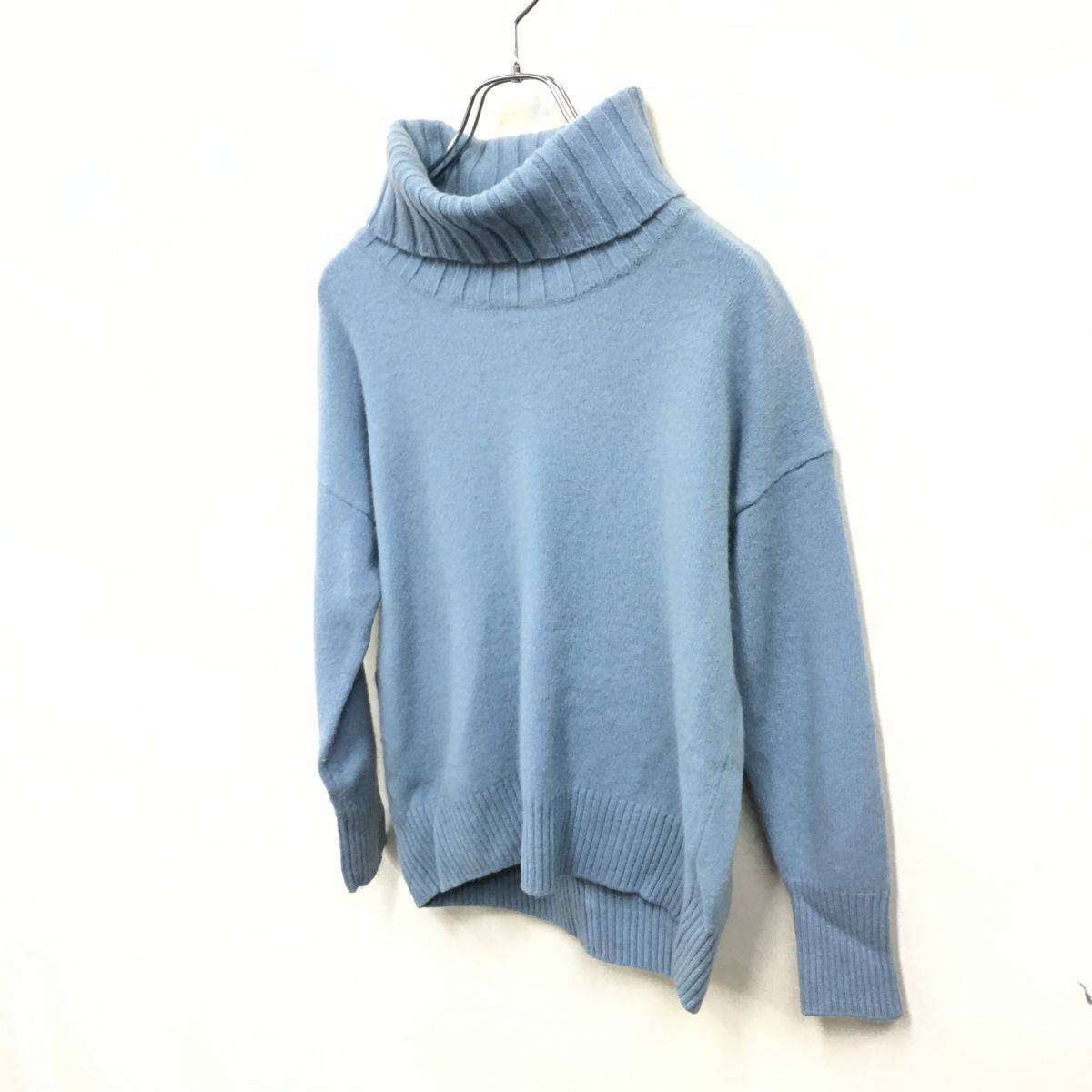 2N1163-O◆SHIPS シップス 長袖ニットトップス セーター タートルネック 無地 袖口リブ プルオーバー◆ ライトブルー 毛 カシミヤ_画像5