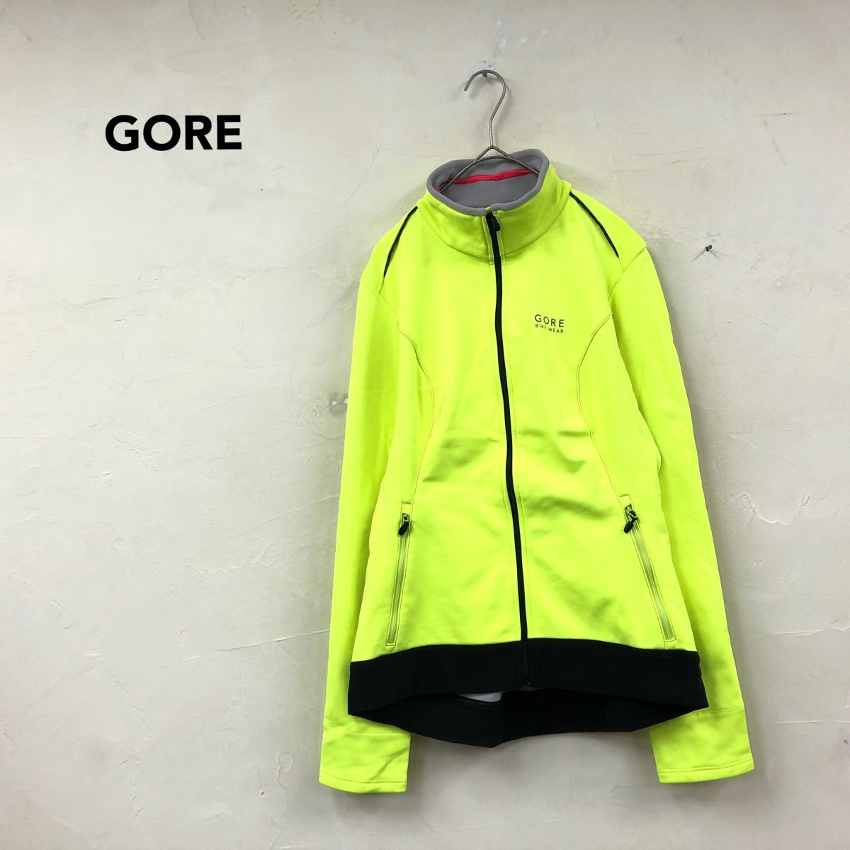 2N2118-N◆ GORE WINDSTOPPER ゴア ウインドストッパー サイクルジャケット 防風 ロードバイク 裏微起毛 ◆ sizeXL 蛍光イエロー ポリ_画像1