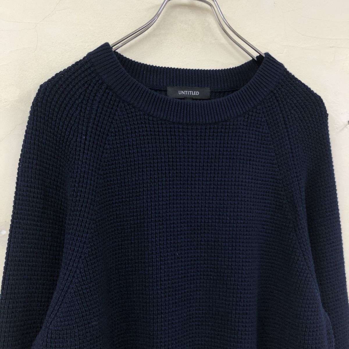 2N2390-K◆良品 UNTITLED アンタイトル 長袖ニットトップス◆size4 ネイビー 無地 シンプル 透け感 綿100% カジュアル レディース_画像2