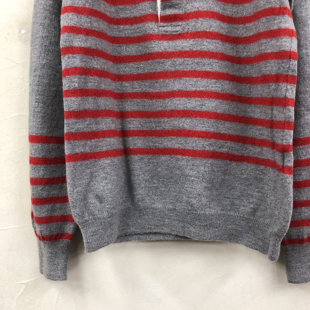 2N2474-Y◆MHL. エムエイチエル マーガレットハウエル ヘンリーネックウールニット 長袖セーター トップス ボーダー ◆sizeM グレー 毛_画像4