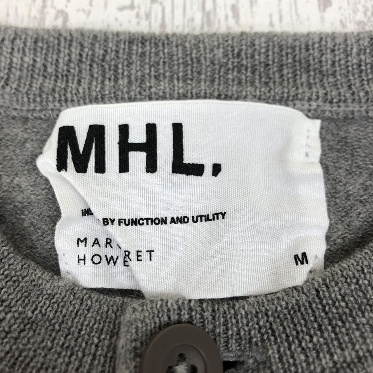 2N2474-Y◆MHL. エムエイチエル マーガレットハウエル ヘンリーネックウールニット 長袖セーター トップス ボーダー ◆sizeM グレー 毛_画像7