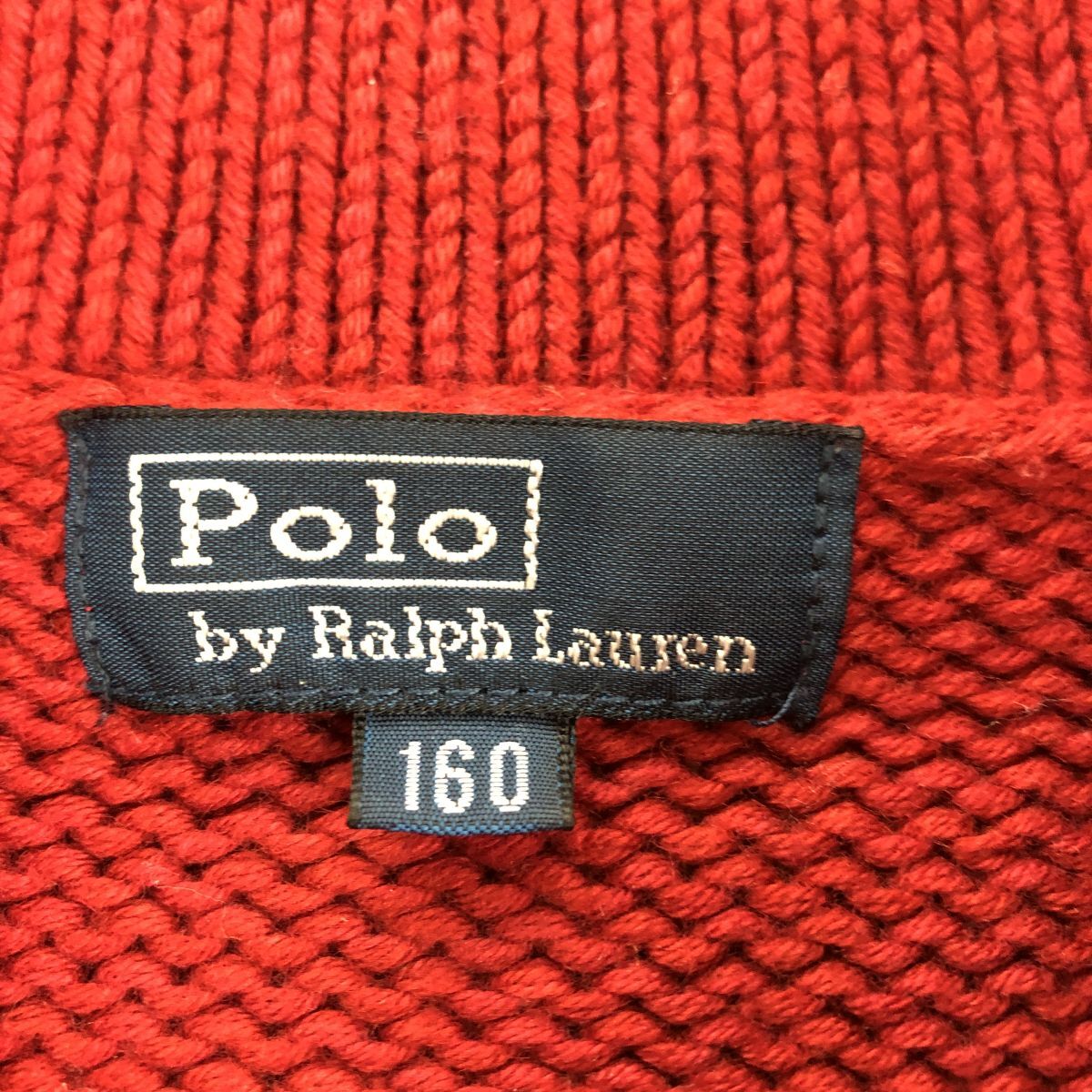 2N2185-U◆Polo by Ralph Lauren ポロバイラルフローレン キッズ ショールカラーニットカーディガン エルボーパッチ◆size160 赤 レッド_画像5