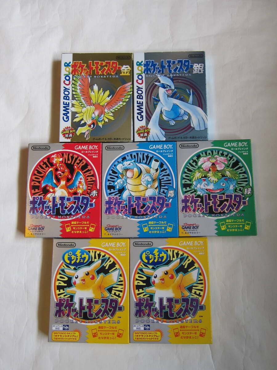 ゲームボーイソフト　ポケットモンスター６種（金、銀、赤、青、緑、ピカチュウ×２）７本セット（ニンテンドー）（開封使用品）_画像1