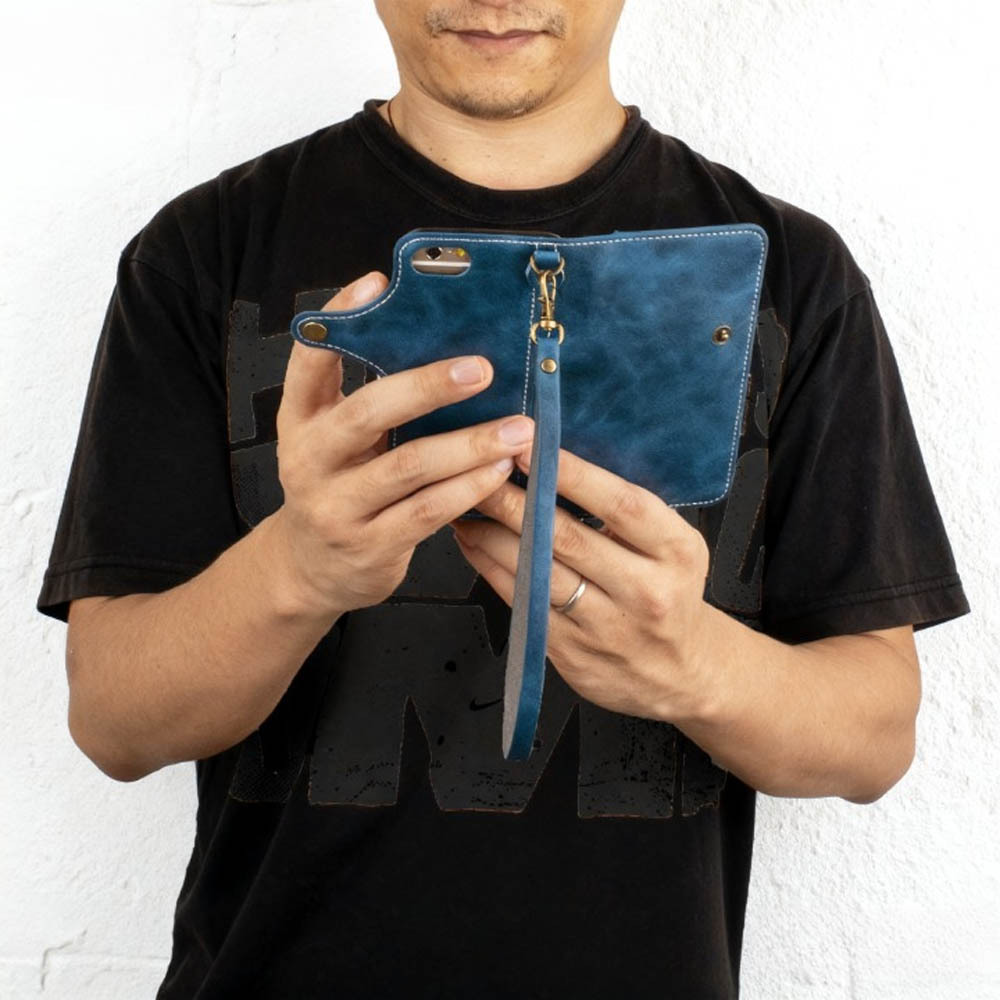 処分 2個セット iPhoneXS iPhone XS X ケース ストラップ レザー カバー 革 手帳型 青 ブルー オレンジ 茶色 ボタン式 安い 人気 お得 激安_画像3