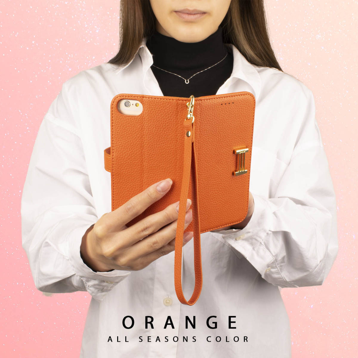 Pixel6a ケース 手帳型 おしゃれ オレンジ GooglePixel6a カバー シンプル ミラー ストラップ ピクセル6a ベルト 安い スマホケース 人気_画像3