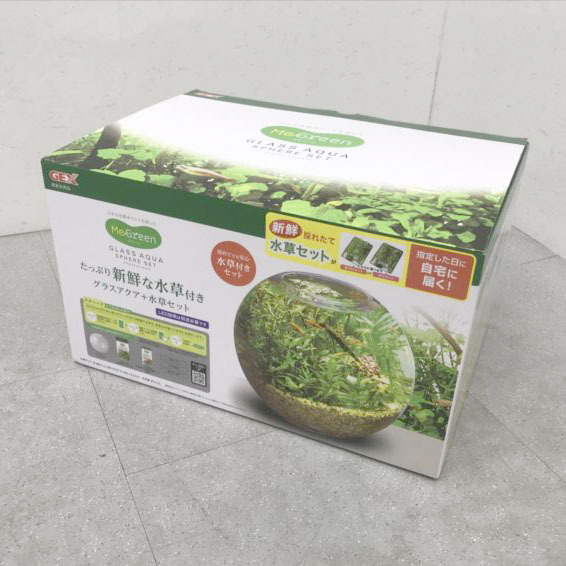 D8234YO ◆1120_5凹【アウトレット品】MeGreen 新鮮な水草付き ジェックス グラスアクアスフィアセット 水槽セット 砂付き 未使用_画像2