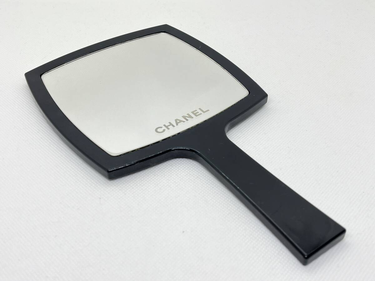 中古★CHANEL シャネル ノベルティ ハンドミラー 手鏡 ブラック 黒 角 長手約235mm_画像1