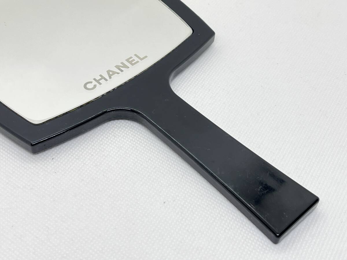 中古★CHANEL シャネル ノベルティ ハンドミラー 手鏡 ブラック 黒 角 長手約235mm_画像3