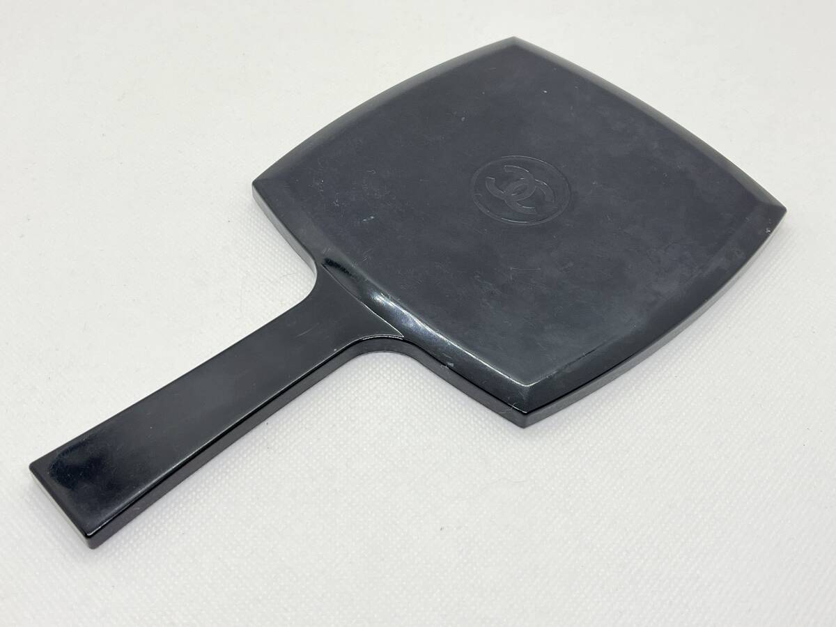 中古★CHANEL シャネル ノベルティ ハンドミラー 手鏡 ブラック 黒 角 長手約235mm_画像2