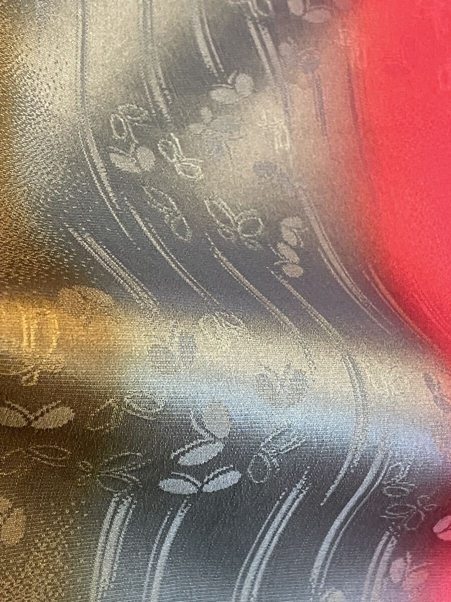 小間物きむら 64 未使用 帯揚げ ３色染め分け 桑茶 千草色 紅赤 カジュアル向け_画像2