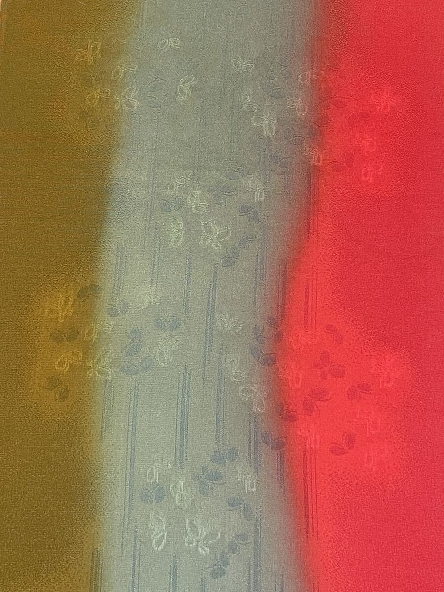 小間物きむら 64 未使用 帯揚げ ３色染め分け 桑茶 千草色 紅赤 カジュアル向け_画像3