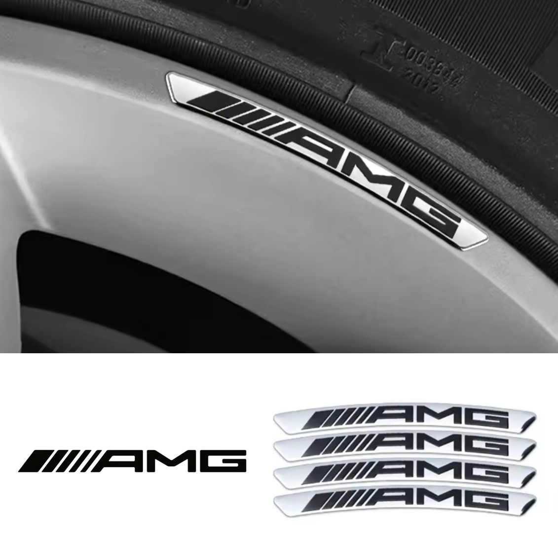 4部セット Mercedes-Benz メルセデスベンツ AMG ホイール リム ハブ アルミニウム エンブレム ステッカー デカール PETRONAS シルバー f_画像1