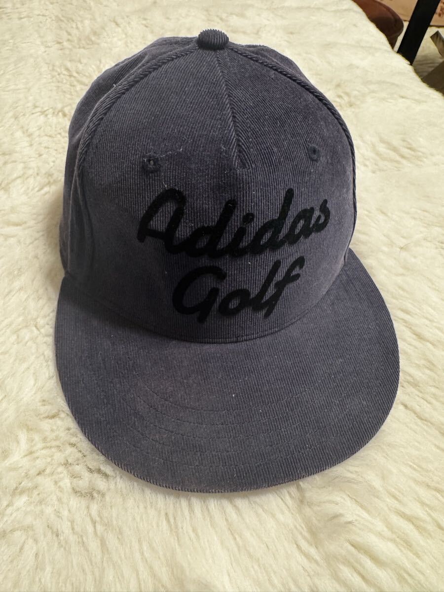 アディダスゴルフ 秋冬モデル メンズ コーデュロイ フラットビル キャップ MKO77 adidas golf ネイビー_画像1