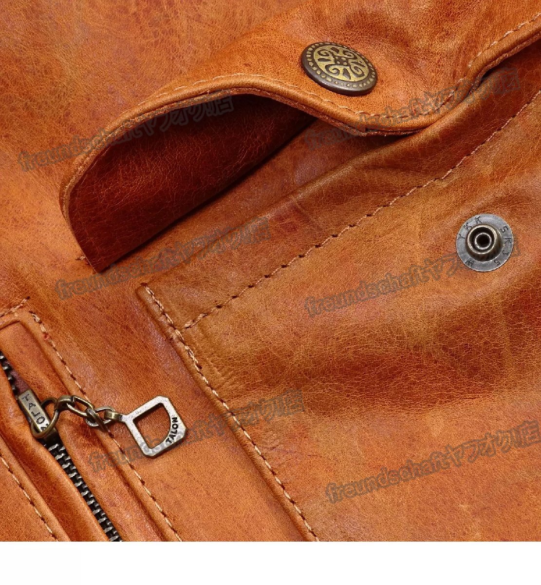 高品質 ホースレザー100％ レザージャケット 柔らか 快適 無地 オシャレ ライダース ジャケット アウター バイク用 街着 SIZE:2XL zcfz04.3_画像8