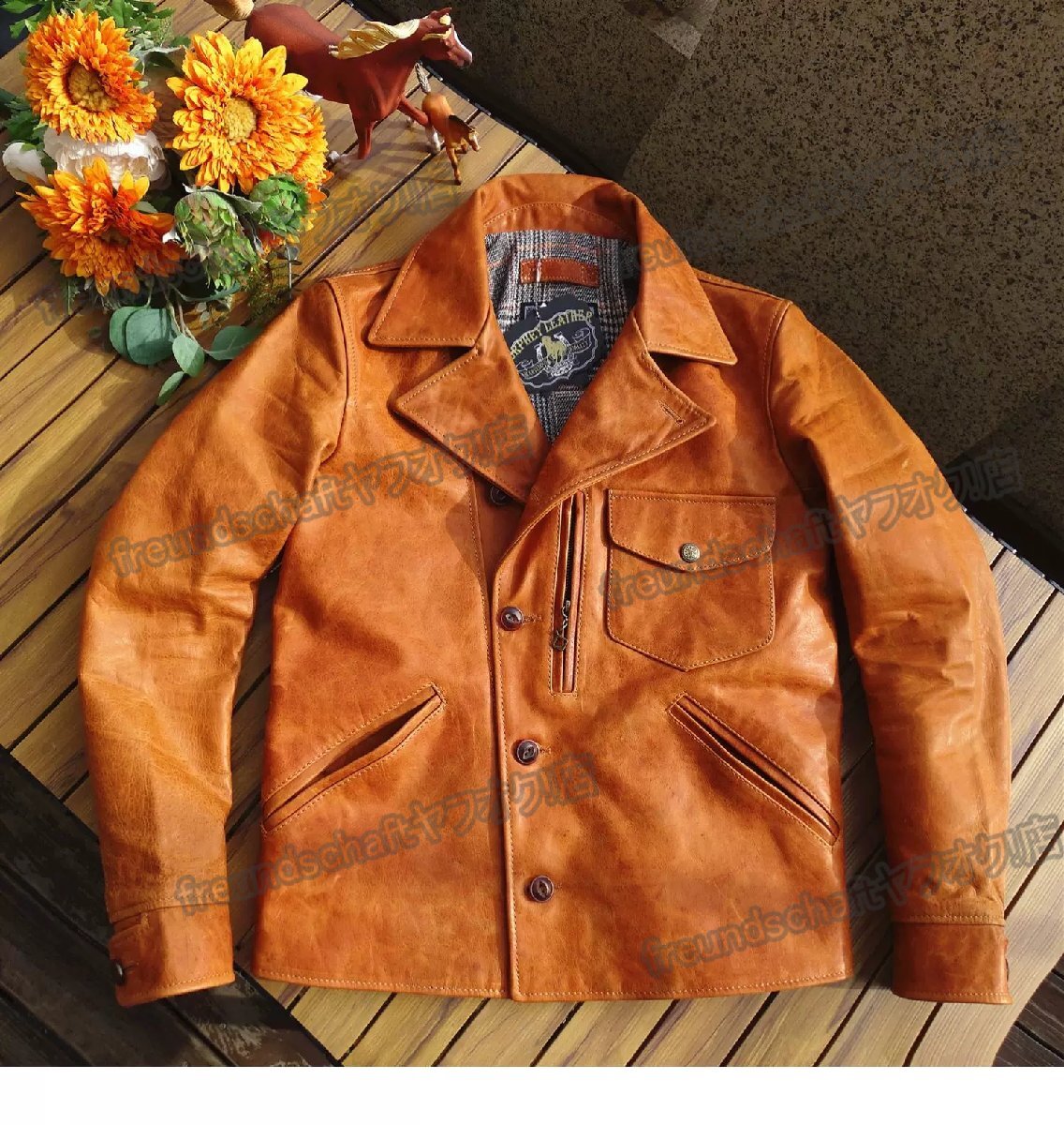 高品質 ホースレザー100％ レザージャケット 柔らか 快適 無地 オシャレ ライダース ジャケット アウター バイク用 街着 SIZE:2XL zcfz04.3_画像1