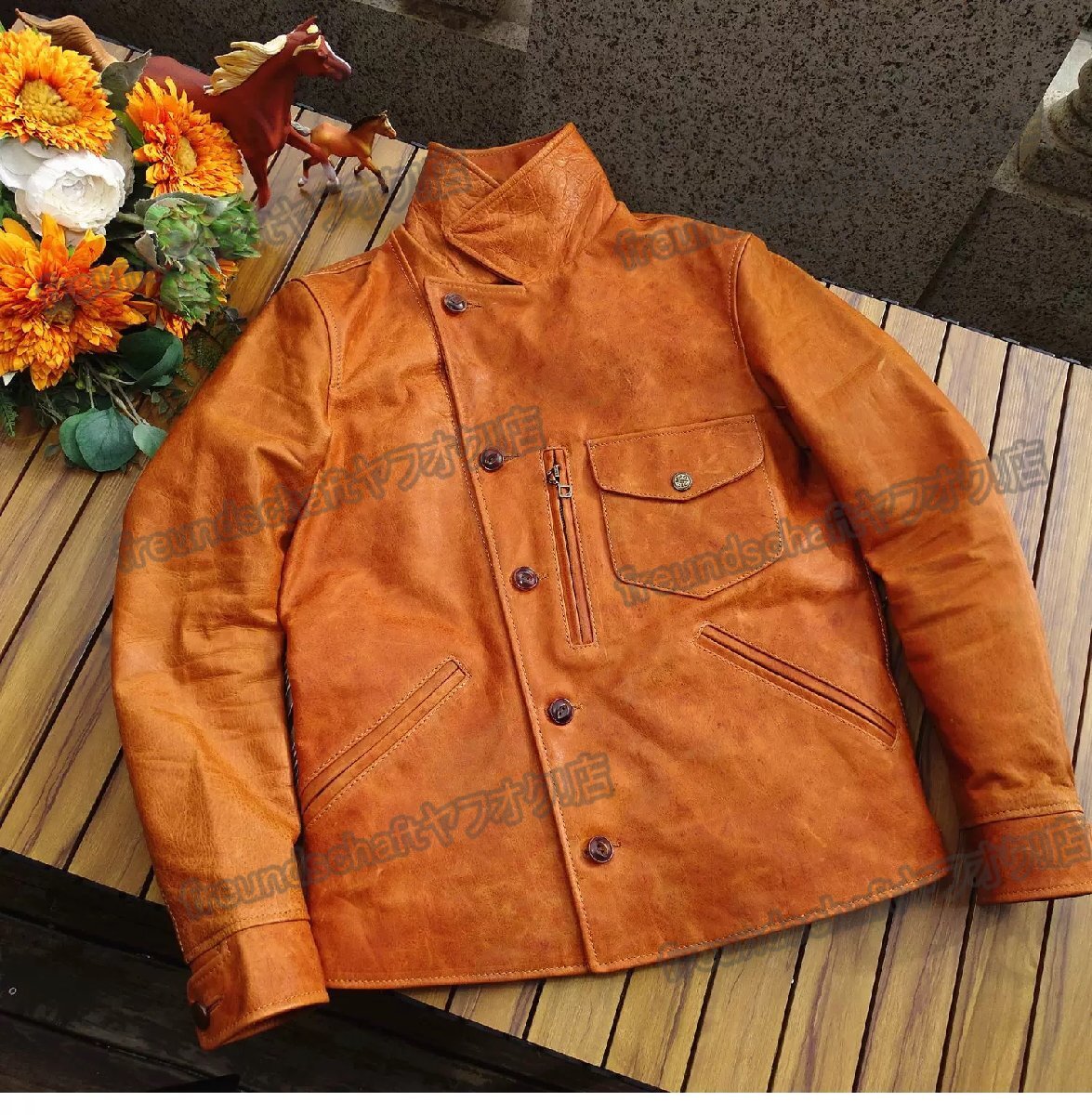 高品質 ホースレザー100％ レザージャケット 柔らか 快適 無地 オシャレ ライダース ジャケット アウター バイク用 街着 SIZE:2XL zcfz04.3_画像10