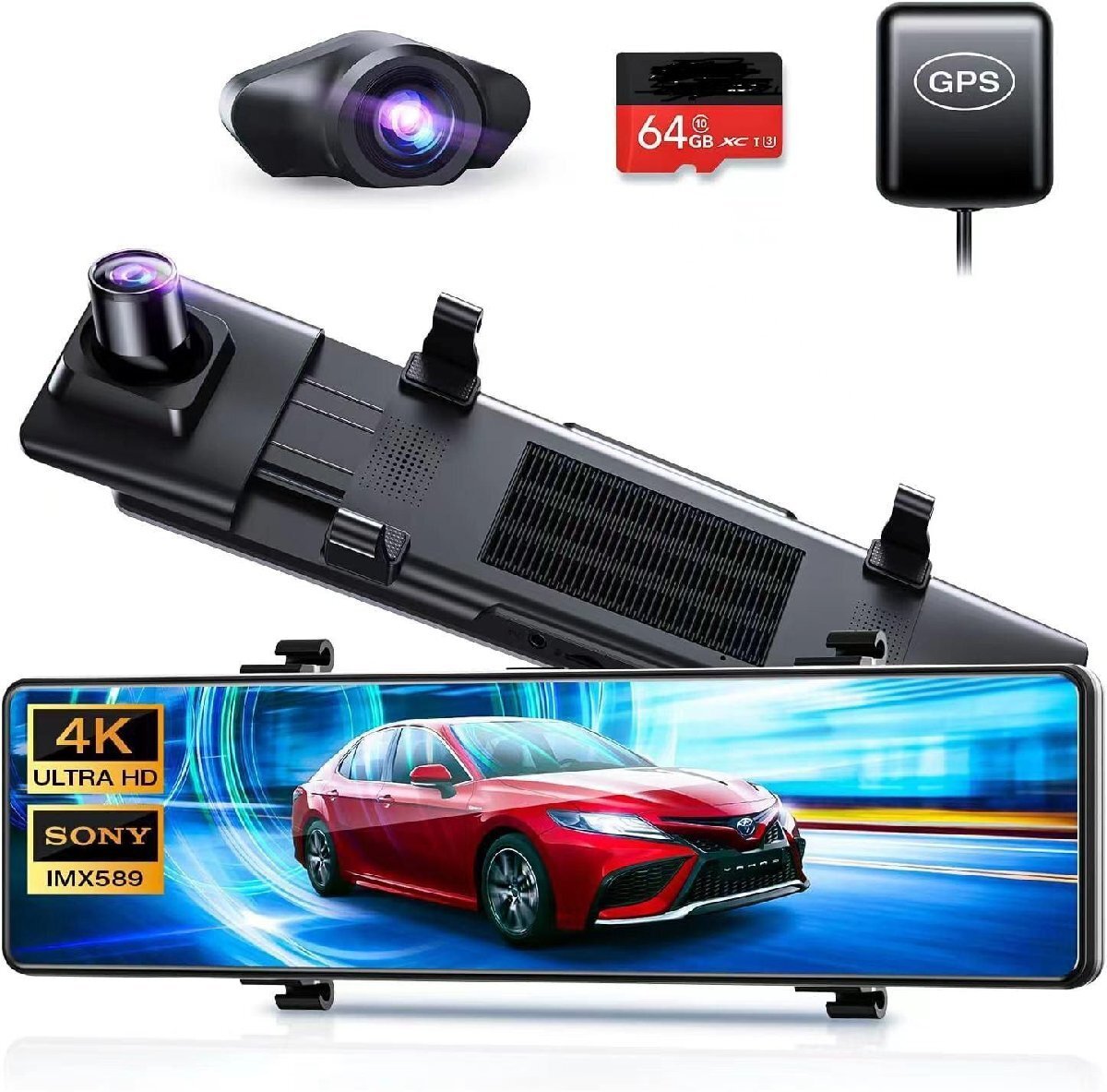 1円 ドライブレコーダー ルームミラー 前後2カメラ 12インチ 4K 1080 駐車監視 日本車仕様 新型 zchw0022_画像1