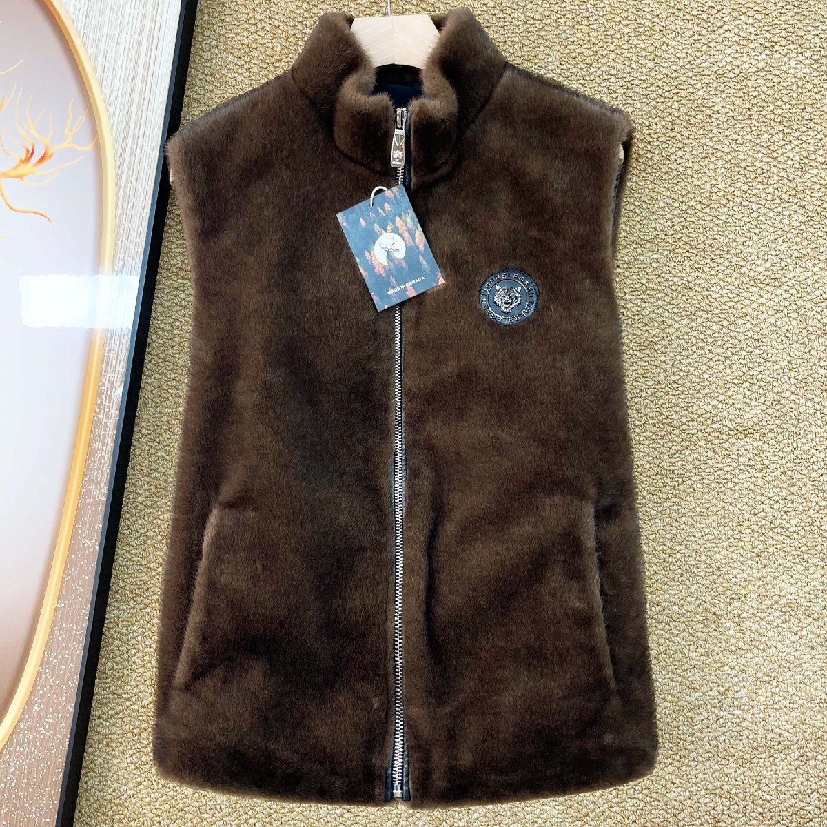 ファーベスト カナダ製造 ミンク/カシミヤ混 ふわふわ 柔らかい 人気 袖なし 毛皮ジャケット アウター ベスト カジュアル 日常 秋冬 SIZE:L_画像1