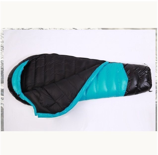 高品質 寝袋 グースダウン95% マミー型 冬用 羽毛 400T撥水加工 コンパクト アウトドア 車中泊 防災用 400g ブルー zchw0186.2_画像4