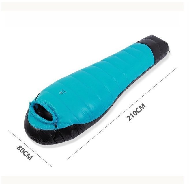 高品質 寝袋 グースダウン95% マミー型 冬用 羽毛 400T撥水加工 コンパクト アウトドア 車中泊 防災用 400g ブルー zchw0186.2_画像2