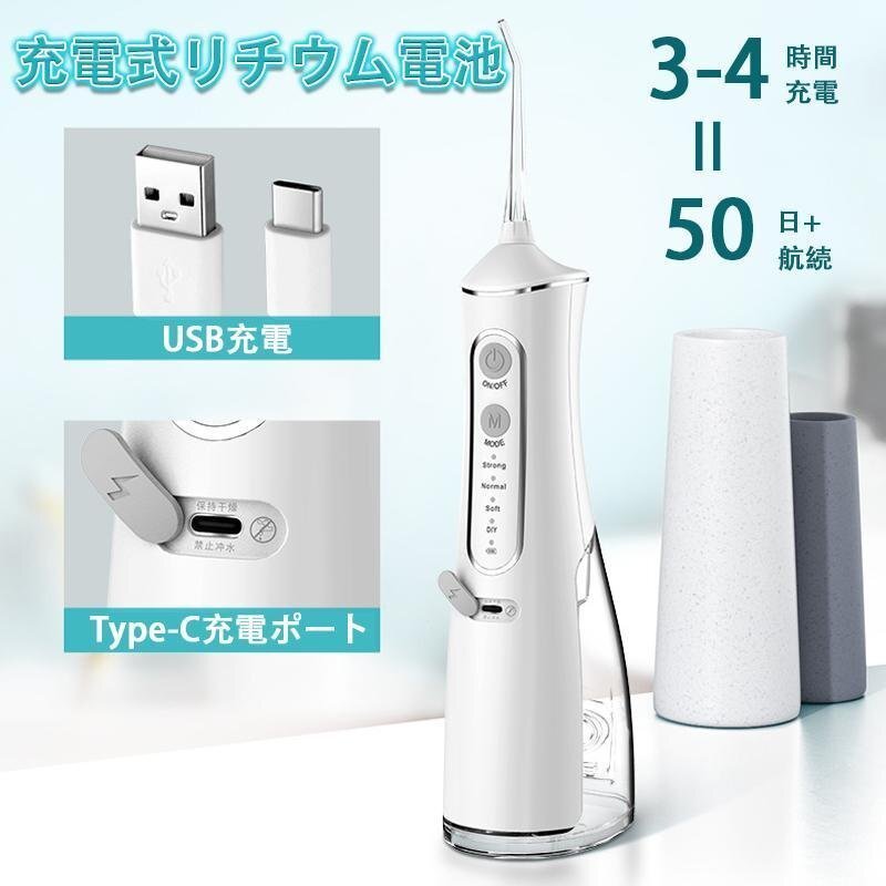 口腔洗浄器 2025最新 歯垢除去 超音波ジェットウォッシャー 口腔洗浄機 4つモード 300ML IPX7防水 携帯 歯間ジェット 家庭用 zchw0134.wt_画像4