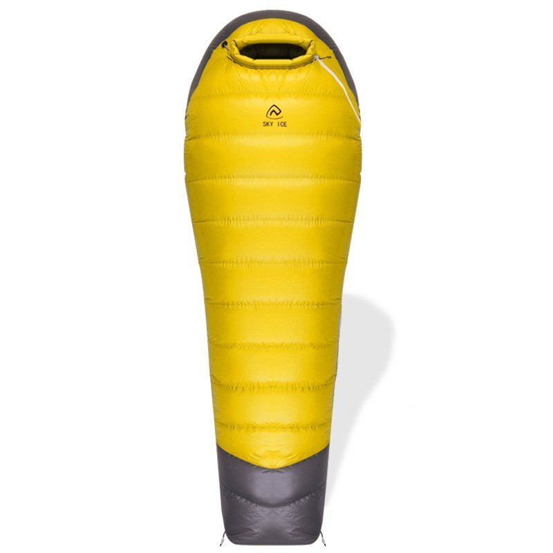 高品質 寝袋 グースダウン95% マミー型 冬用 羽毛 400T撥水加工 コンパクト アウトドア 車中泊 防災用 400g イエロー zchw0186.3_画像1