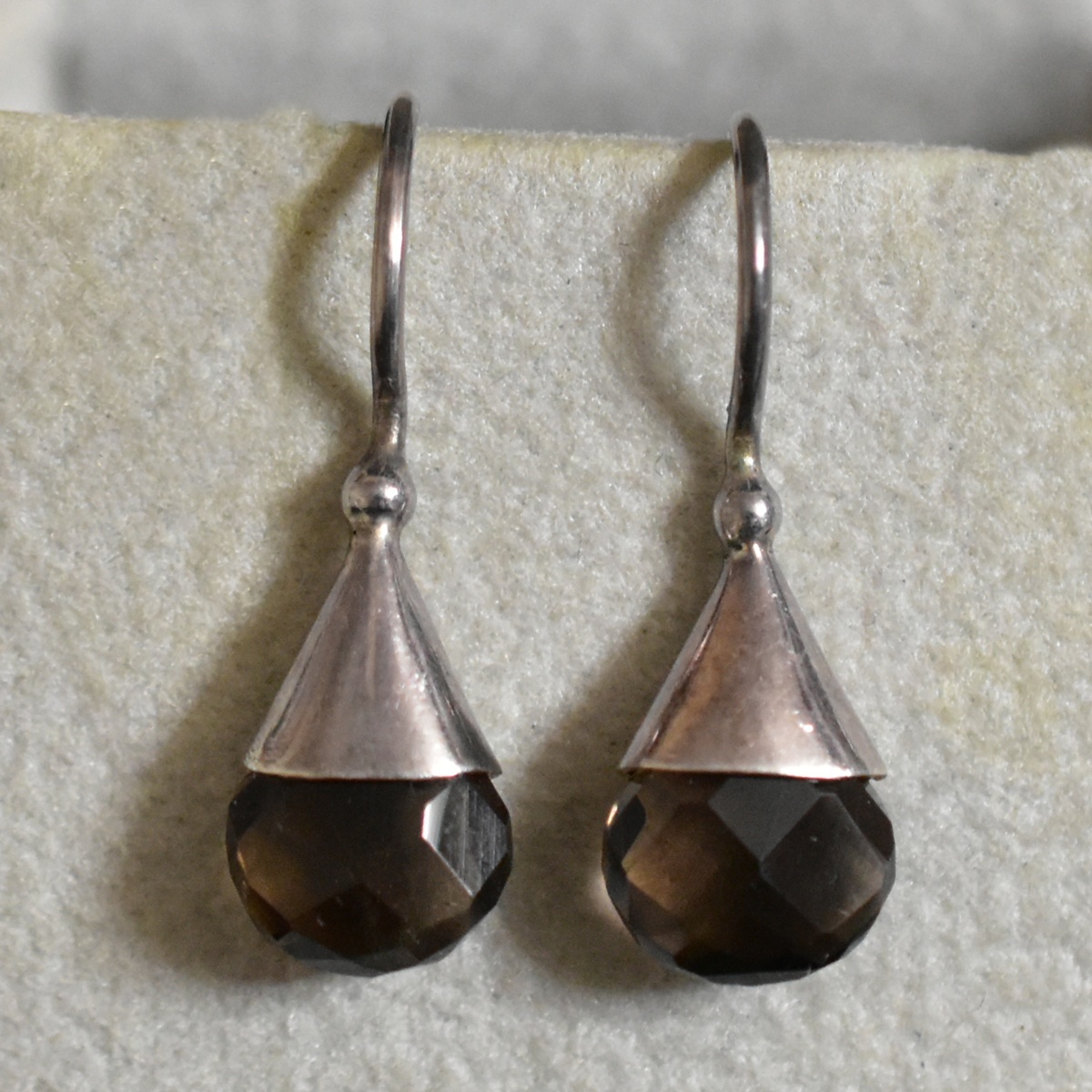 アンティーク スモーキークォーツと純銀製/Silver/シルバー刻印ピアス 本物保証_画像1