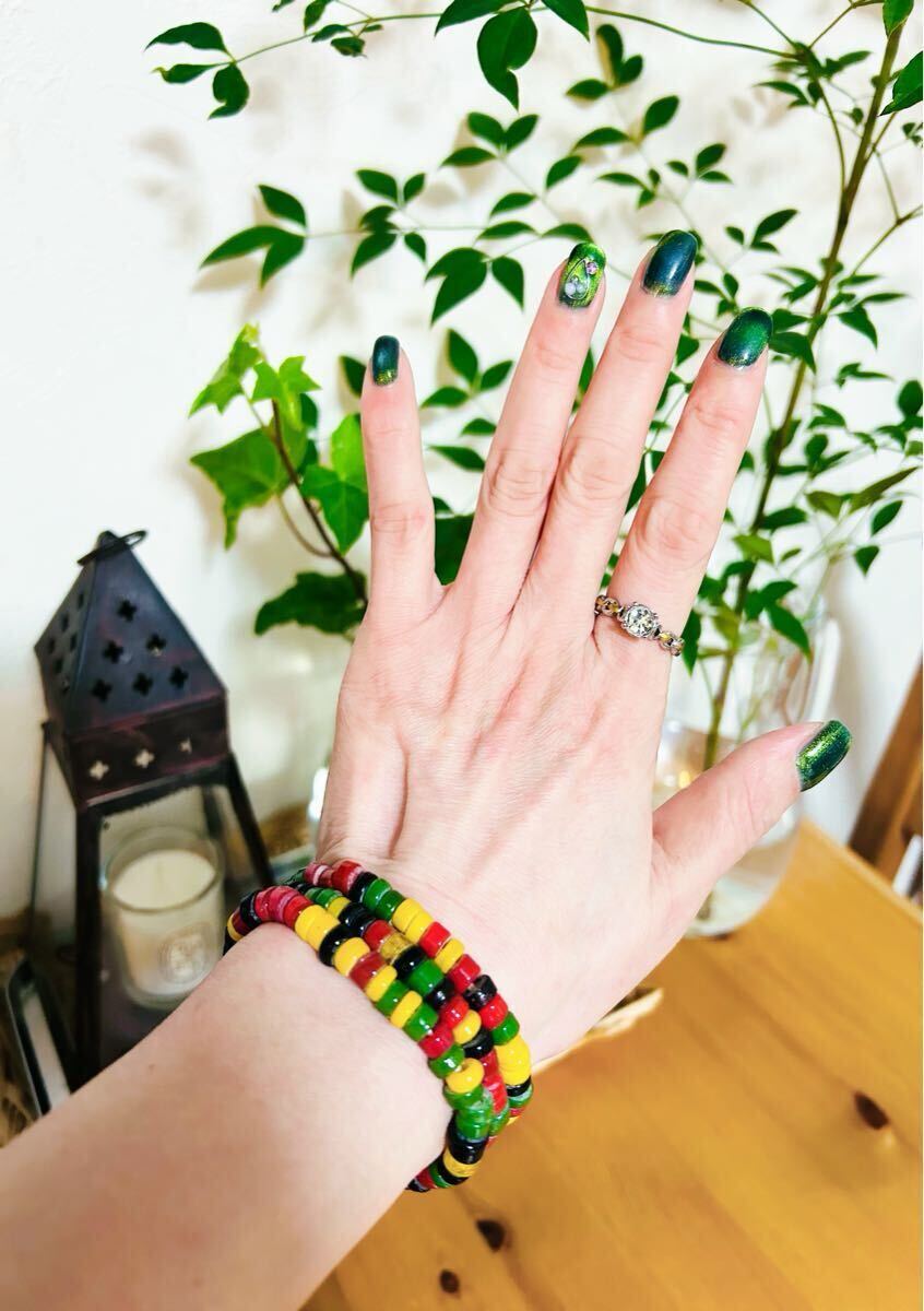 【送料無料】万博　インドネシア　チューブ型とんぼ玉　ブレスレット　フリーサイズ　ゴム　3個セット エスニック_画像2