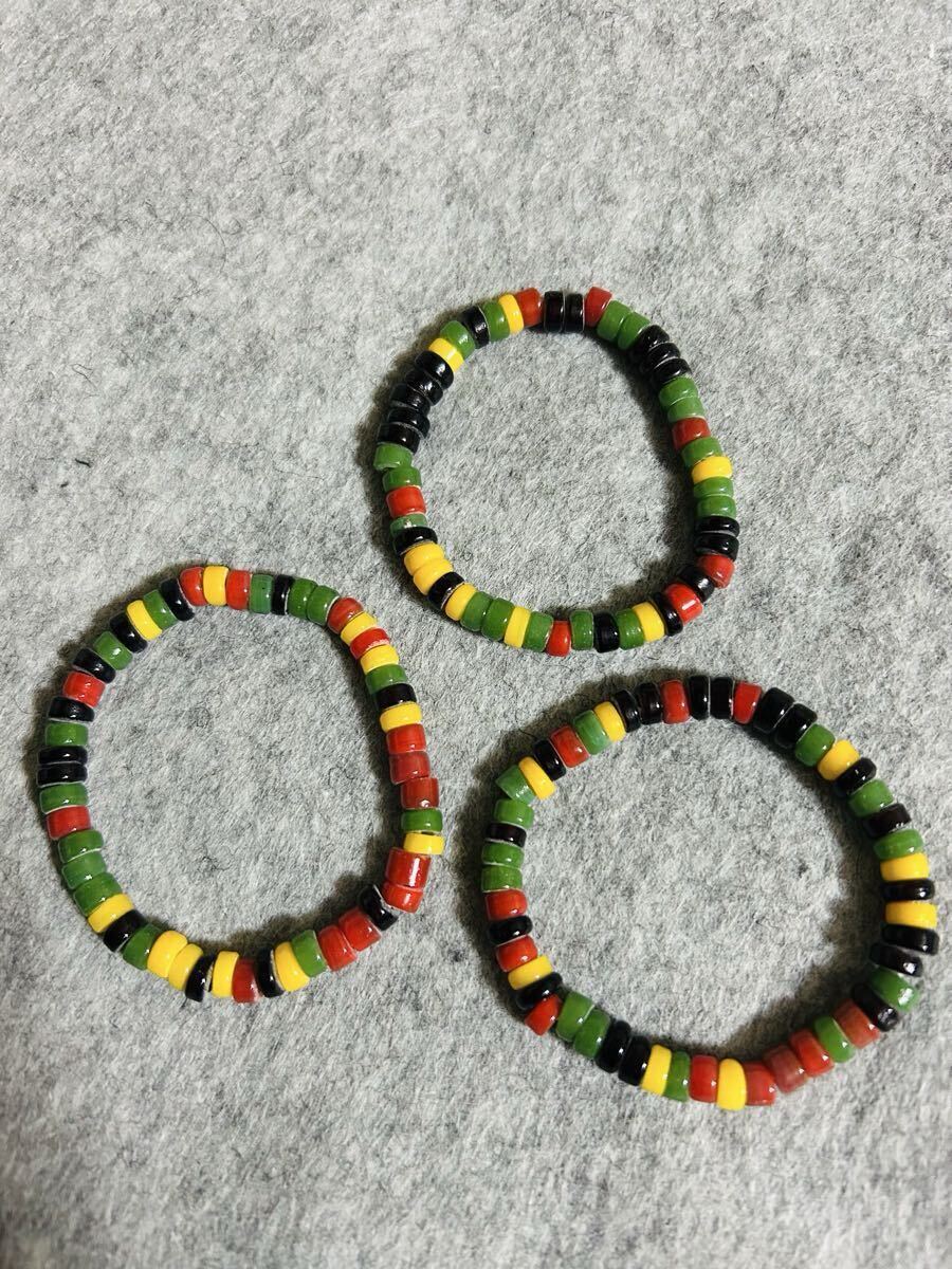 【送料無料】万博　インドネシア　チューブ型とんぼ玉　ブレスレット　フリーサイズ　ゴム　3個セット エスニック_画像1
