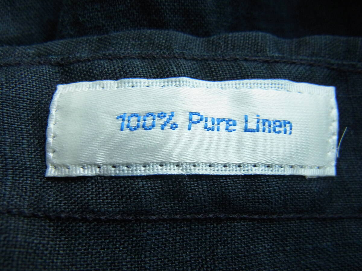 INDIVIDUALIZED SHIRTS インディビジュアライズド シャツ リネン100% バンドカラーシャツ サイズ 15 1/2 - 33 ブラック MADE IN USA_画像6