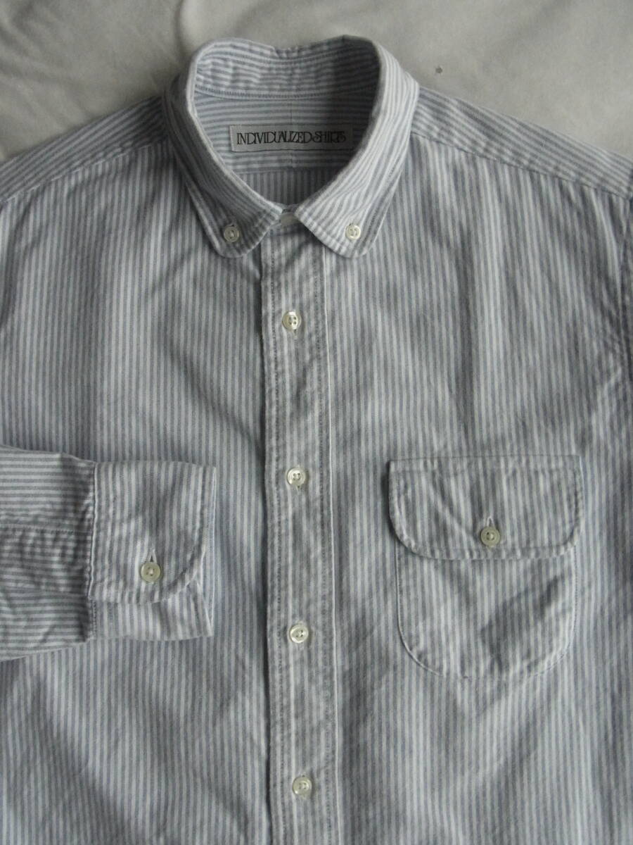 INDIVIDUALIZED SHIRTS インディビジュアライズド シャツ コットンオックス素材 トライプ柄 ラウンドカラーボタンダウンシャツ USA製_画像1